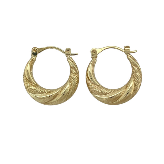 9ct Gold Patterned Twisted Hoop Creole Earrings