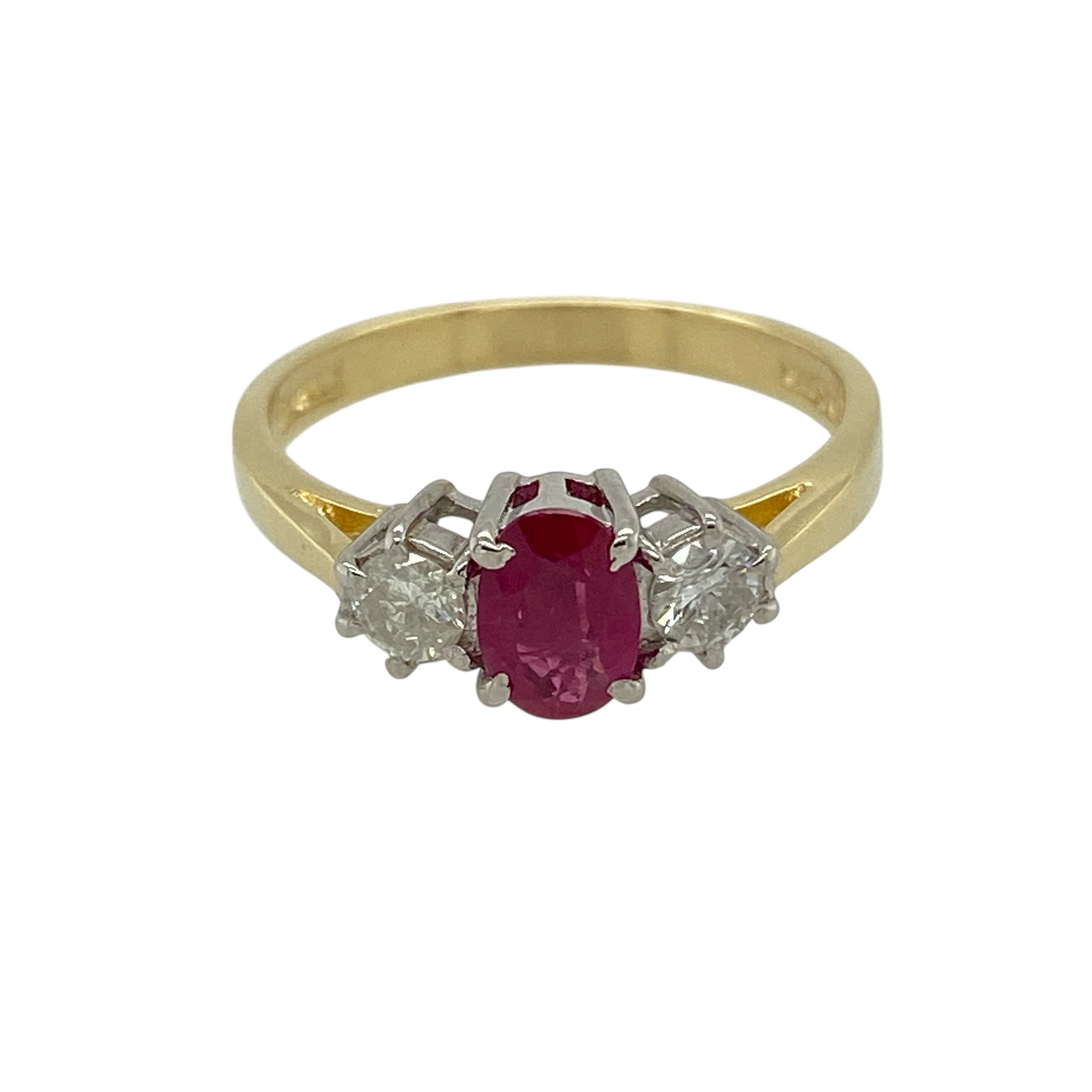 18ct Gold Diamond & Ruby Set Trilogy Ring