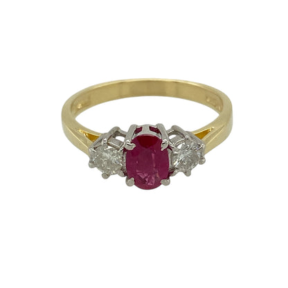 18ct Gold Diamond & Ruby Set Trilogy Ring