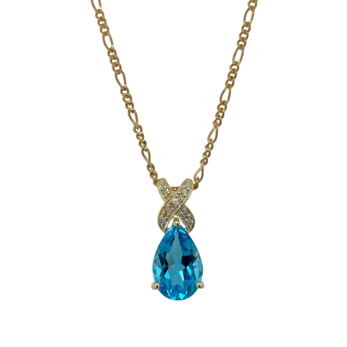 9ct Gold Diamond & Blue Topaz Set 18" Necklace