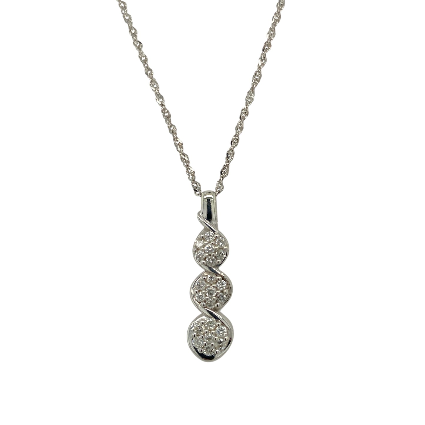 9ct White Gold & Diamond Set Flower Trilogy 18" Necklace