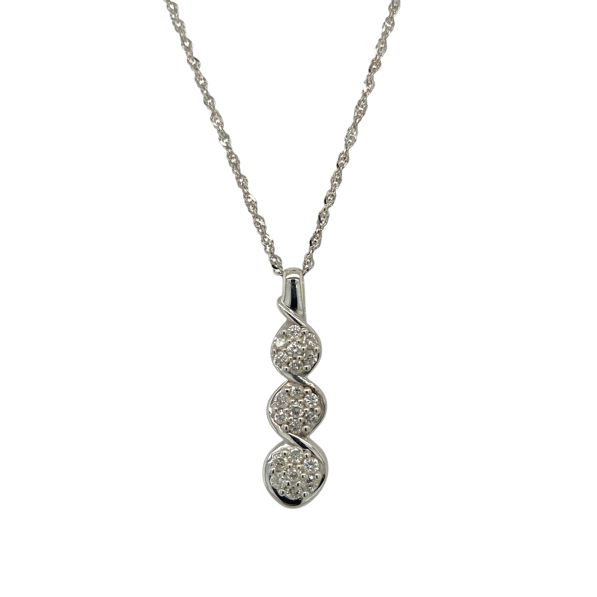 9ct White Gold & Diamond Set Flower Trilogy 18" Necklace
