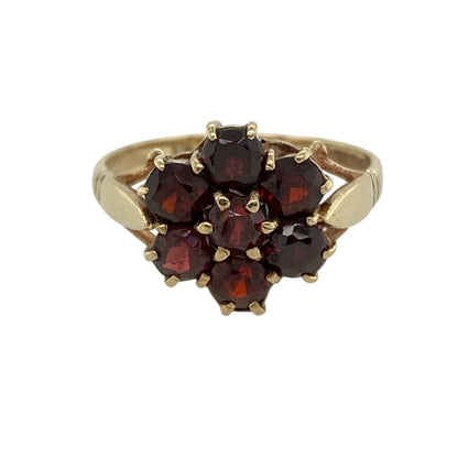 9ct Gold & Garnet Set Flower Cluster Ring