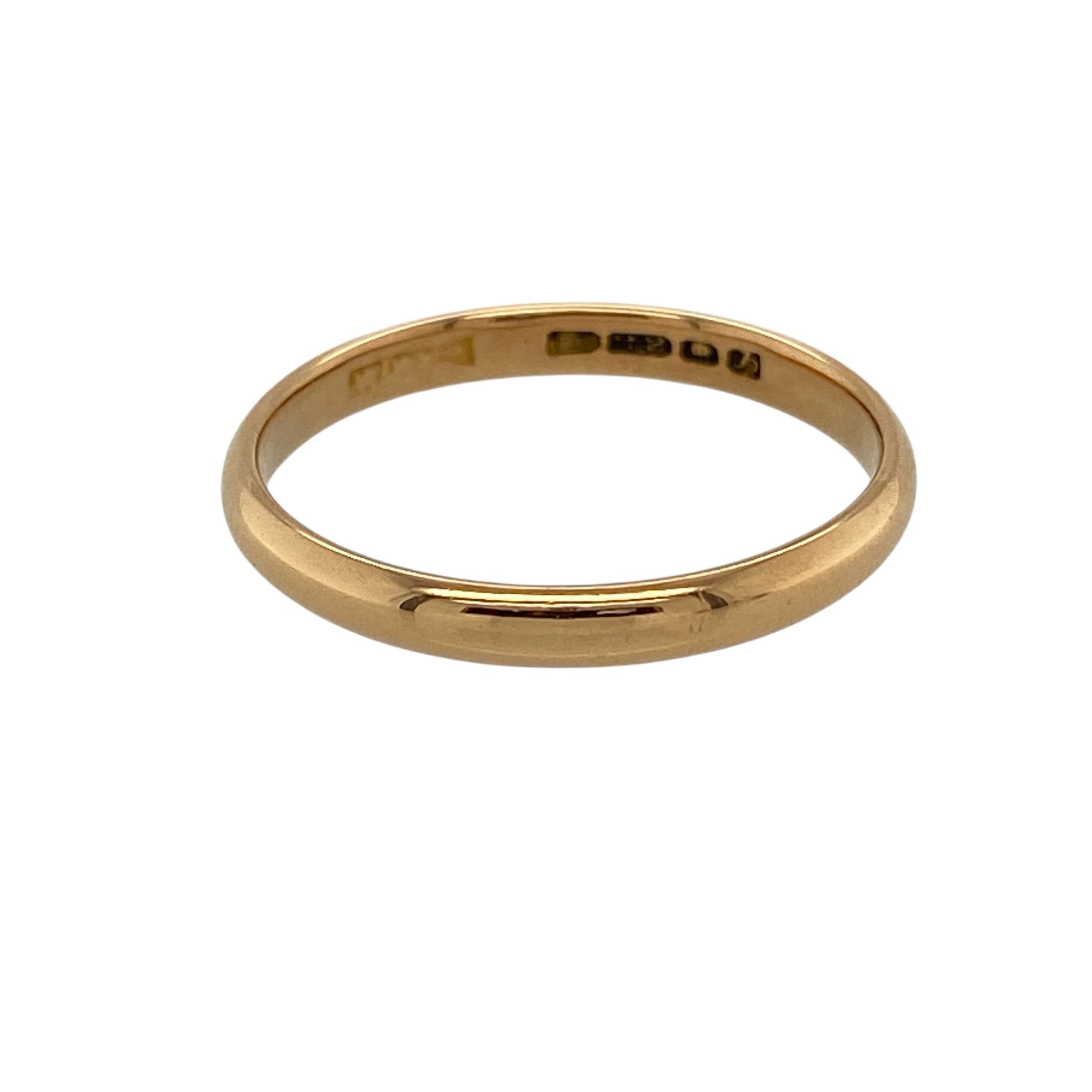 Bring timeless simplicity and classic elegance to your jewellery collection with this pre-owned 22ct yellow gold wedding band ring.

Design: The ring features a traditional plain band profile with a slim 2mm width, offering a clean and understated look that never goes out of style.
Material: Made from rich 22-carat yellow gold, the high gold content gives the ring a warm, luxurious tone and enduring appeal.