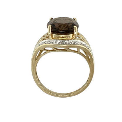 9ct Gold Diamond & Smoky Quartz Set Halo Ring