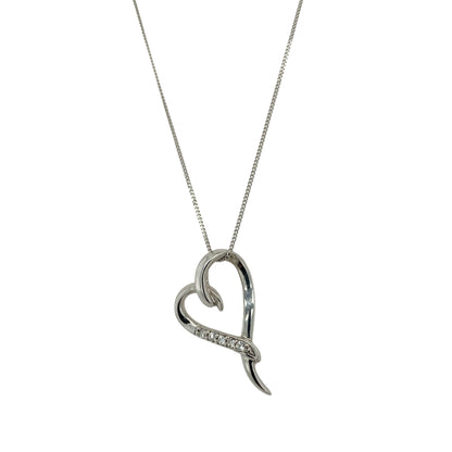 9ct White Gold & Diamond Set Open Heart 17" Necklace