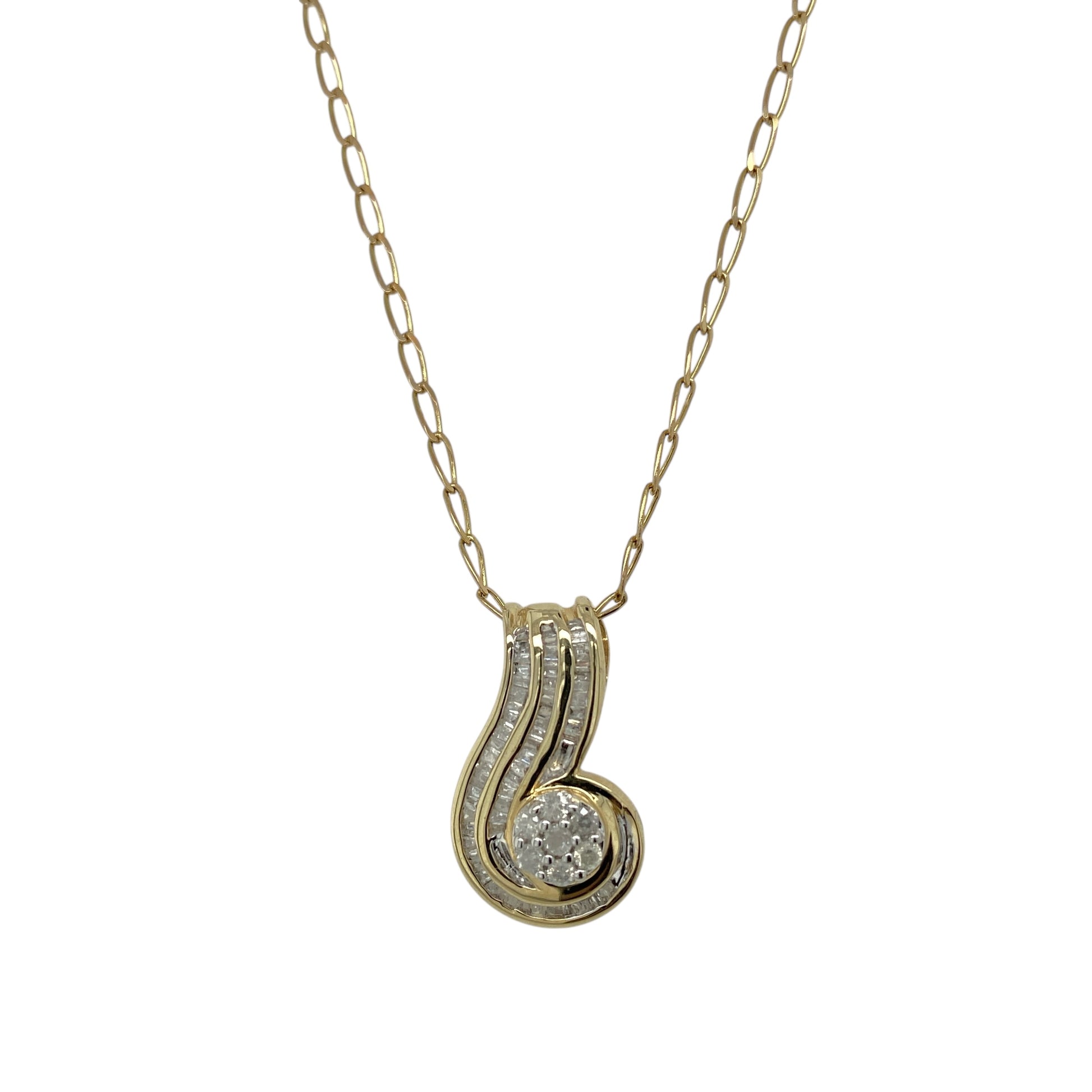 9ct Gold & Diamond Set Swirl 18" Necklace