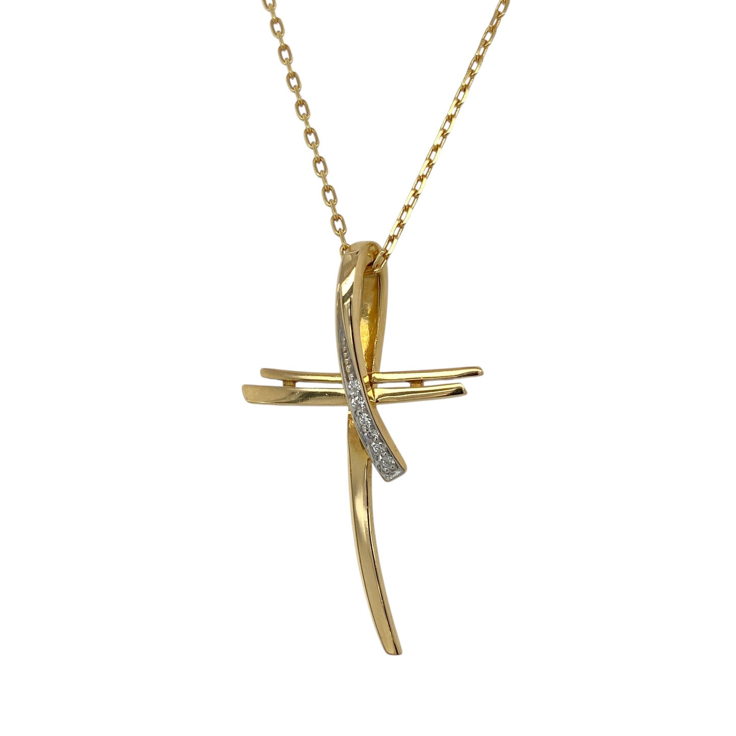 18ct Gold & Diamond Set Cross 18" Necklace