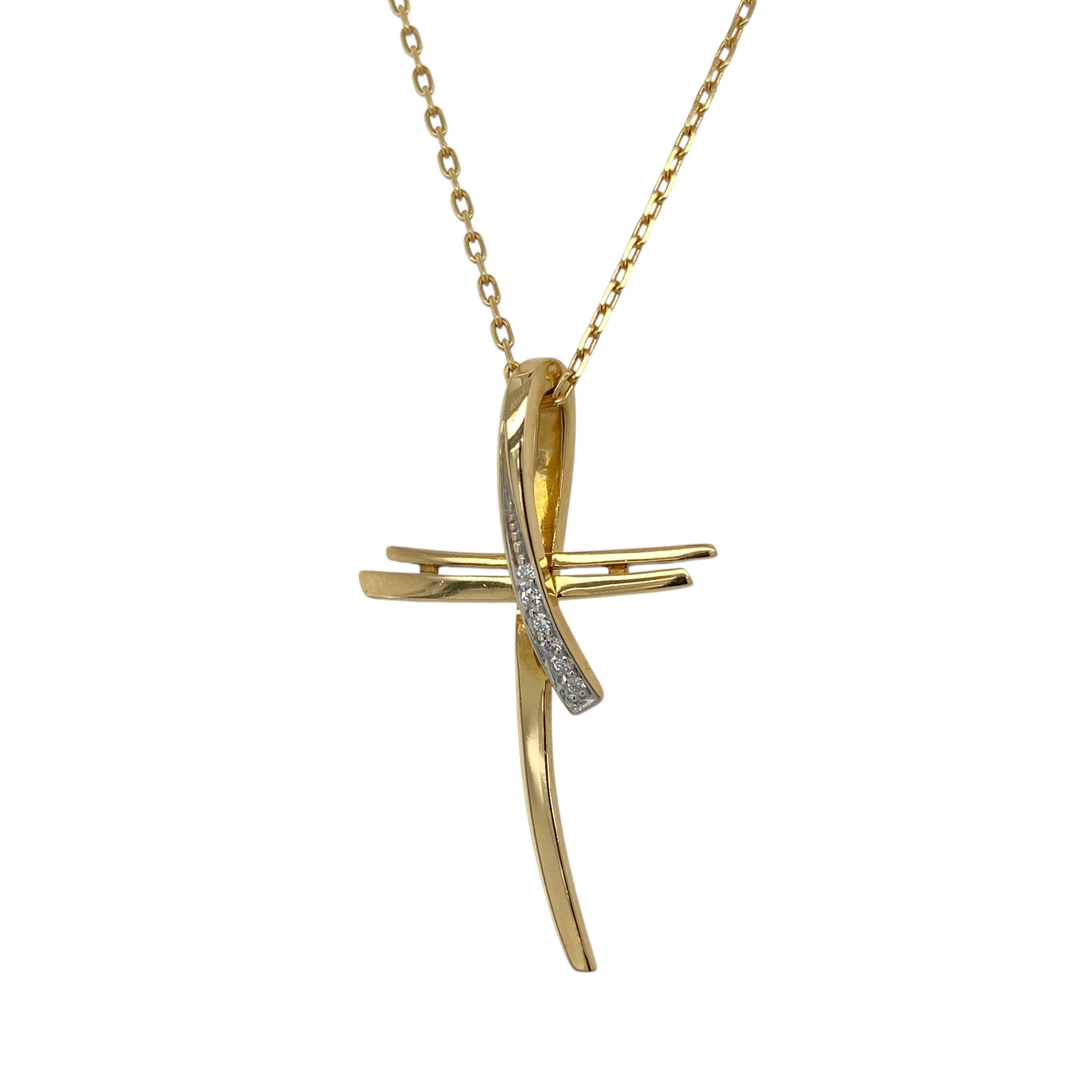 18ct Gold & Diamond Set Cross 18" Necklace