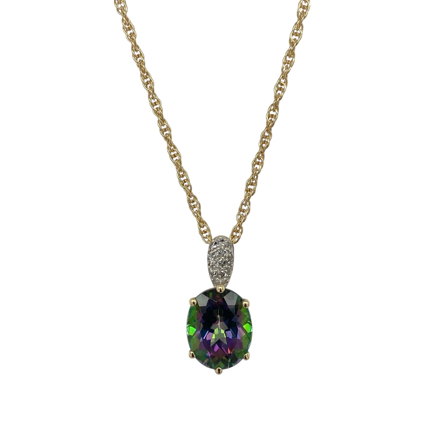 9ct Gold Diamond & Mystic Topaz Set 18" Necklace