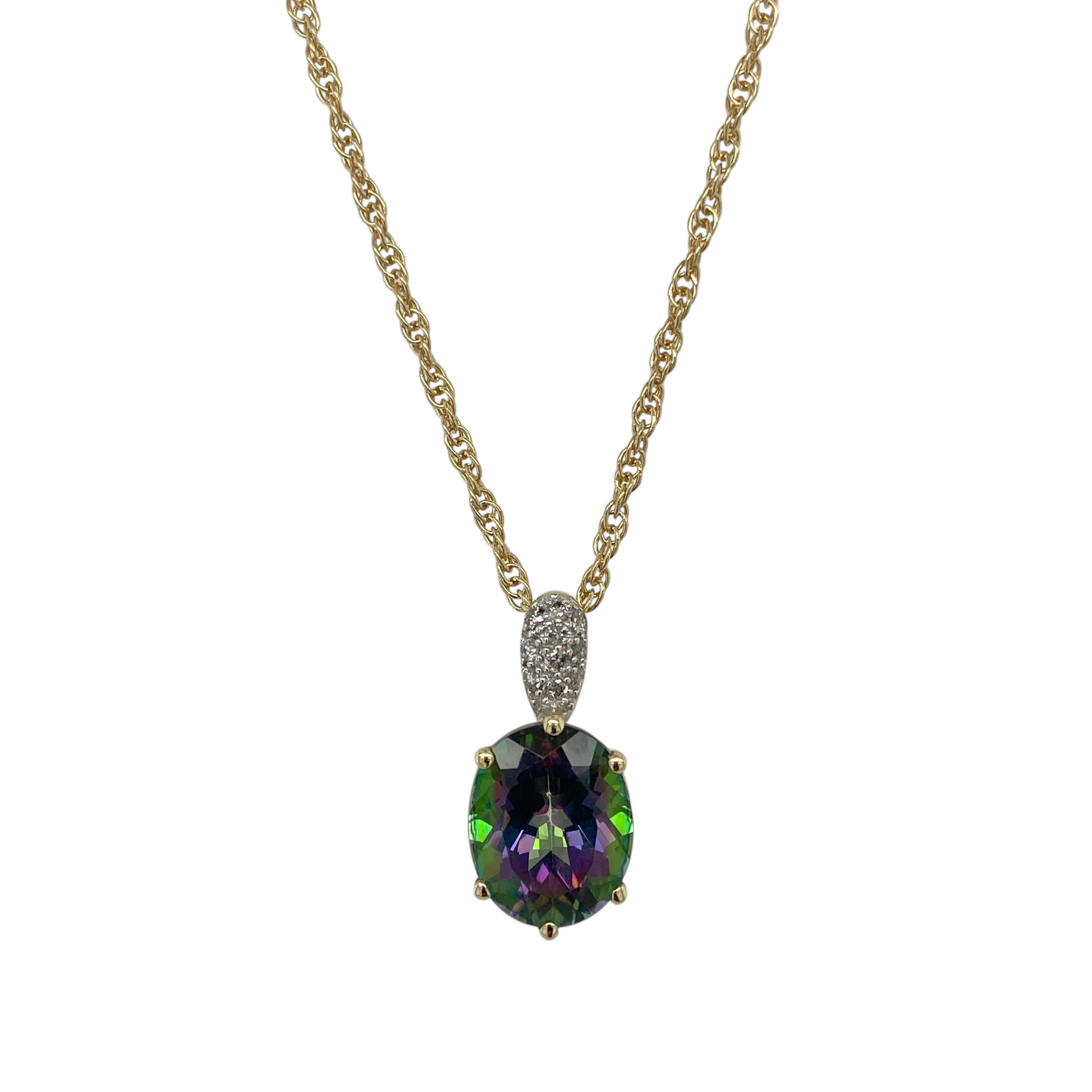 9ct Gold Diamond & Mystic Topaz Set 18" Necklace