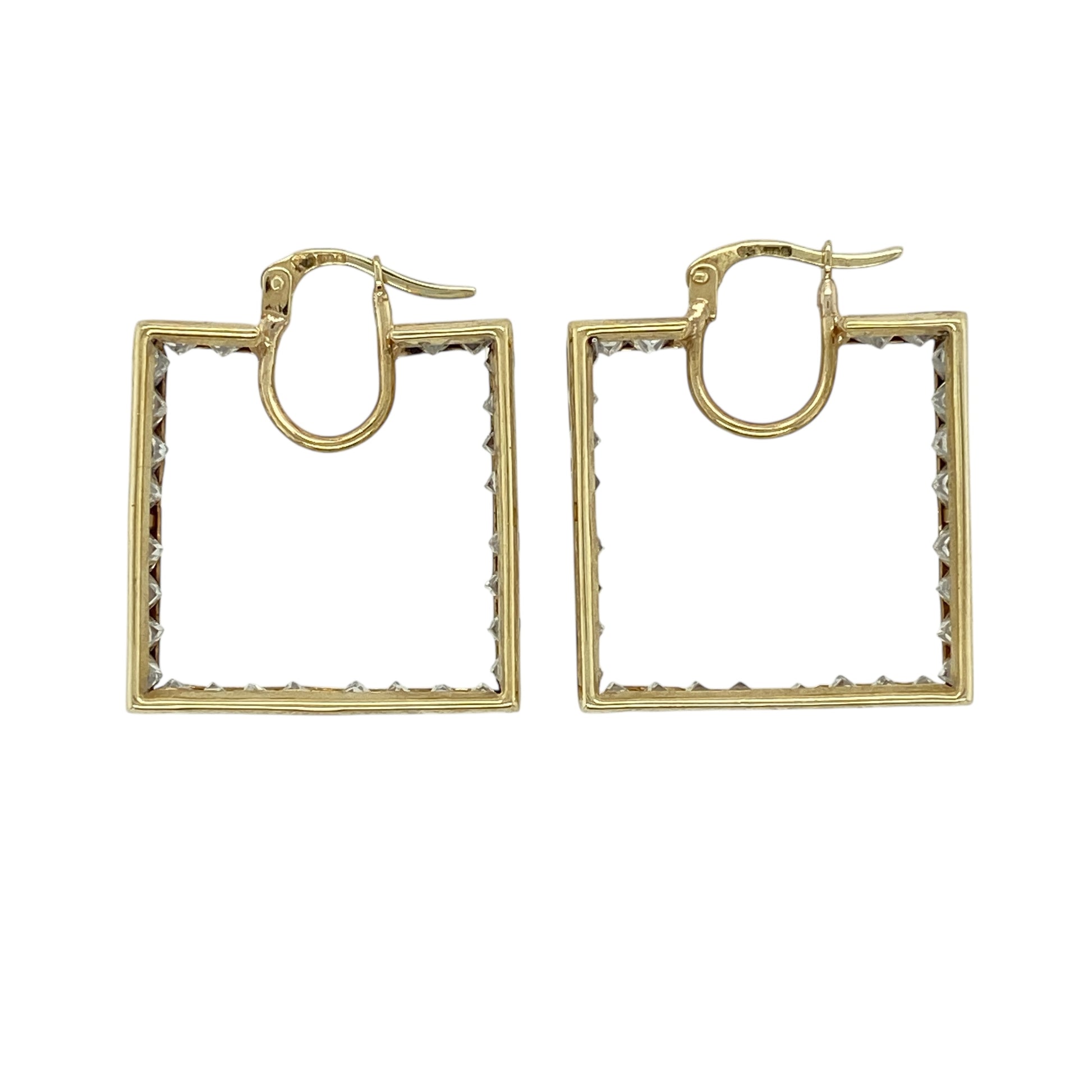 9ct Gold & Cubic Zirconia Set Square Creole Earrings