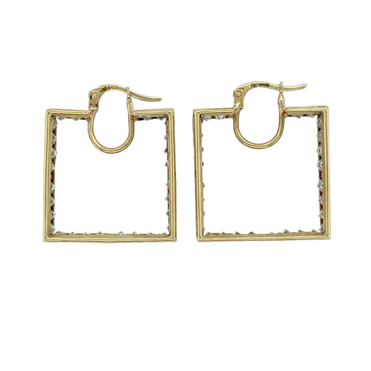 9ct Gold & Cubic Zirconia Set Square Creole Earrings