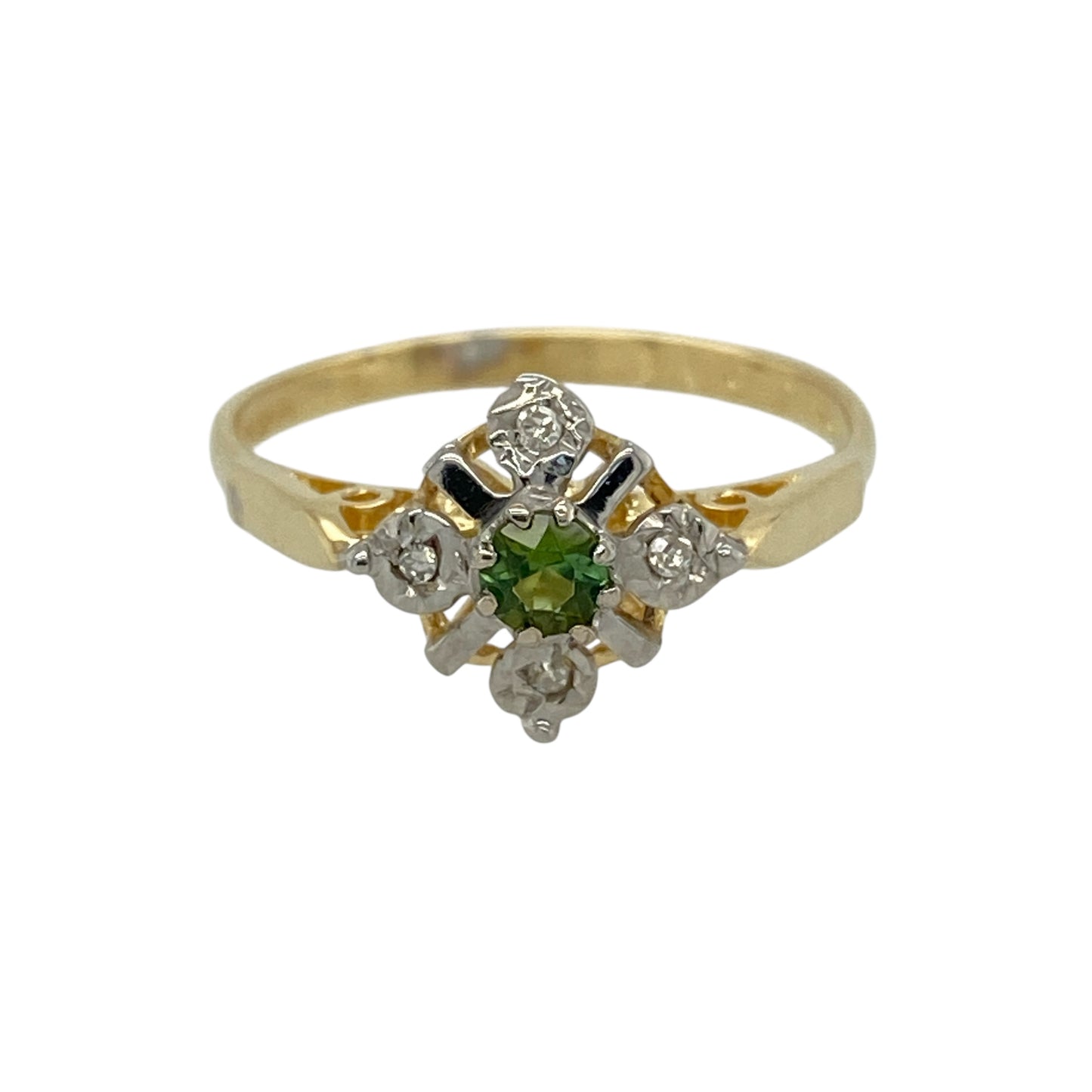18ct Gold Diamond & Peridot Set Flower Style Ring