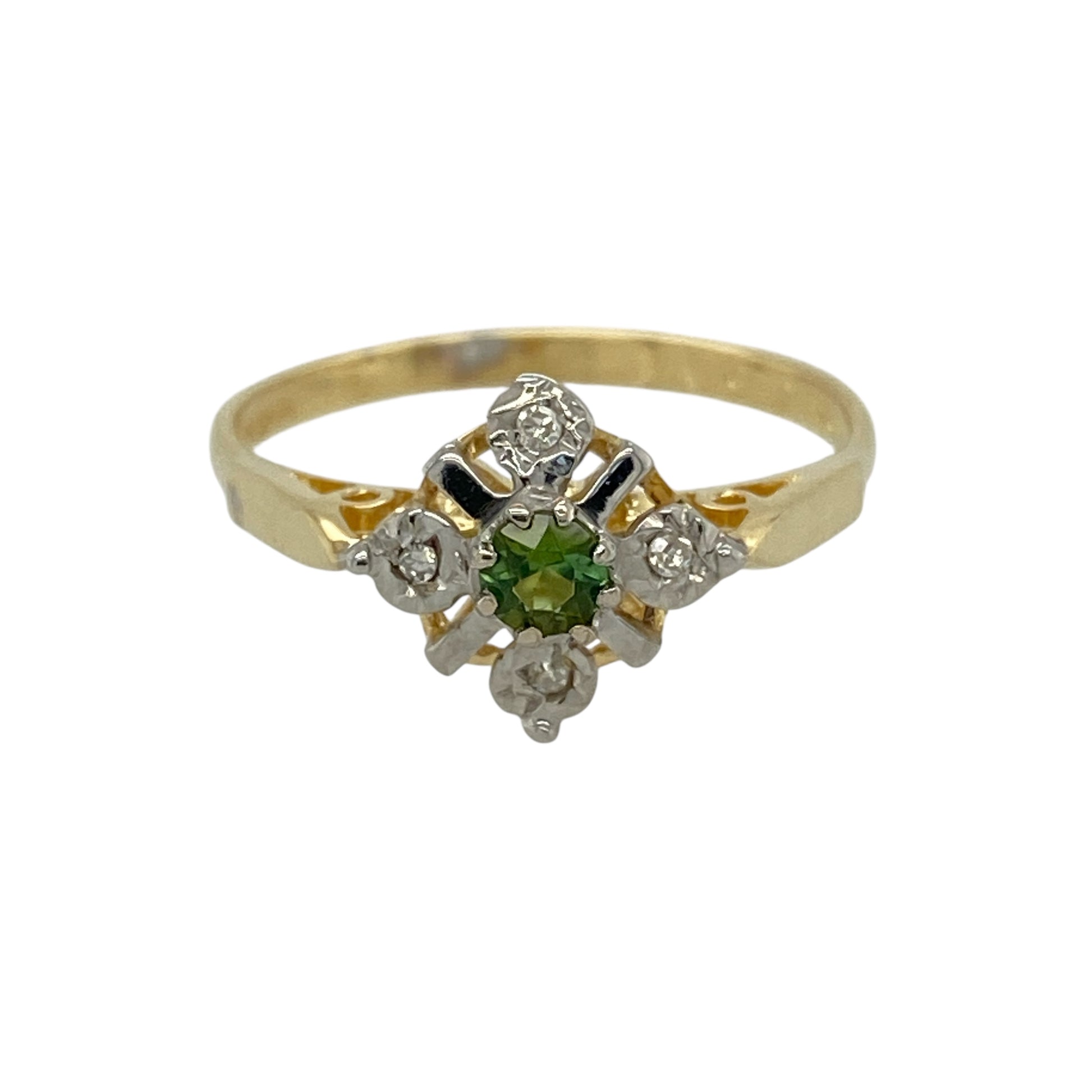 18ct Gold Diamond & Peridot Set Flower Style Ring