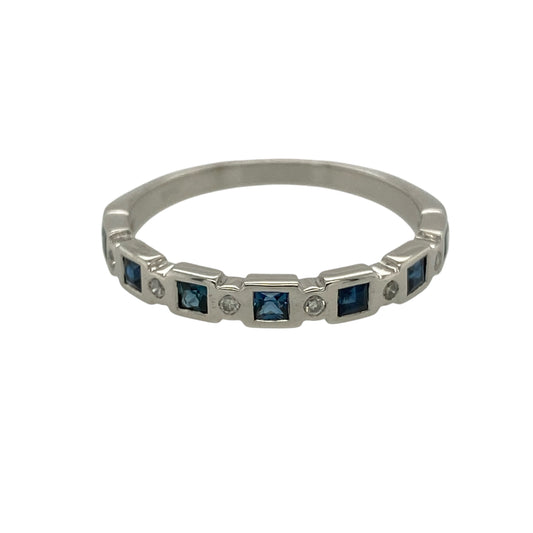 14ct White Gold Diamond & Sapphire Set Band Ring