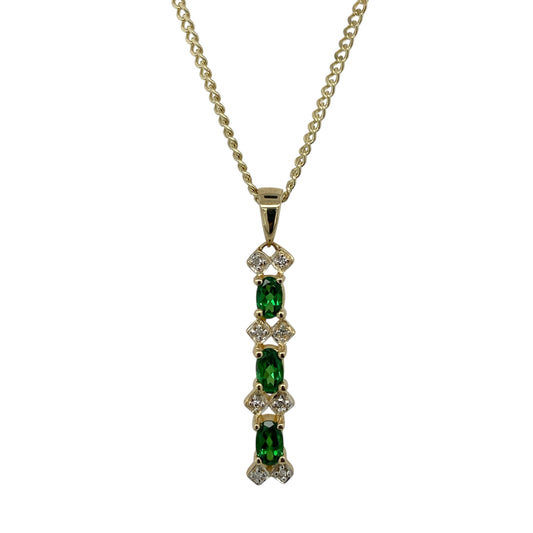 9ct Gold Diamond & Synthetic Emerald Set Bar 20" Necklace