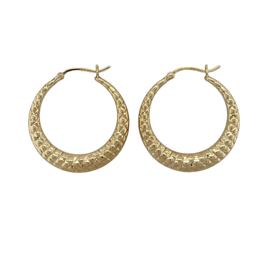 9ct Gold Textured Hoop Creole Earrings