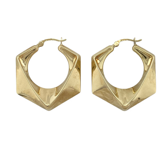 9ct Gold Geometric Style Twist Hoop Creole Earrings