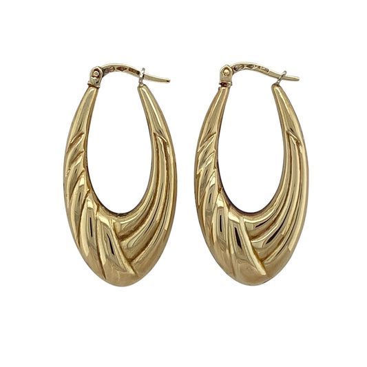 9ct Gold Twist Pattern Oval Creole Earrings