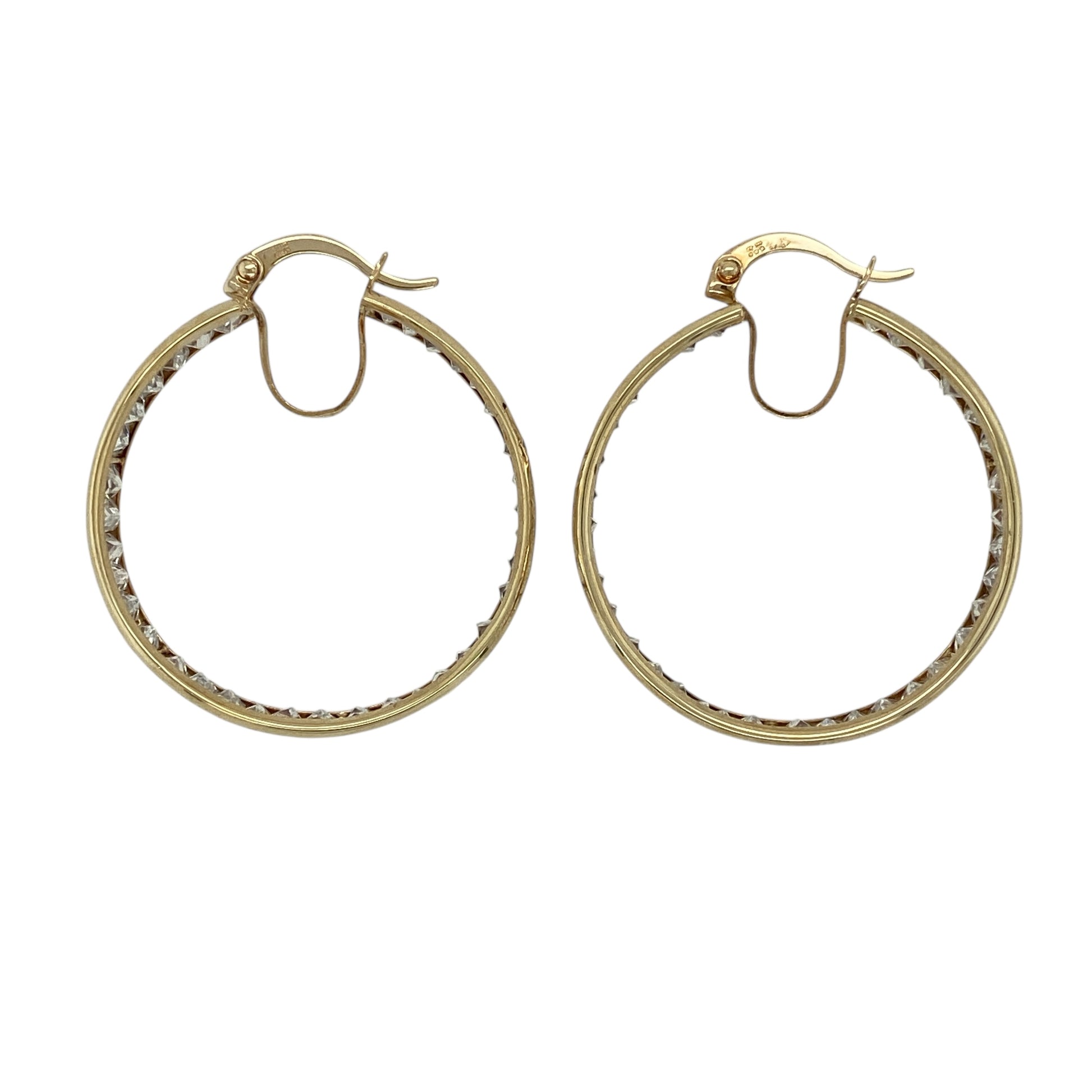 9ct Gold & Cubic Zirconia Set Hoop Creole Earrings