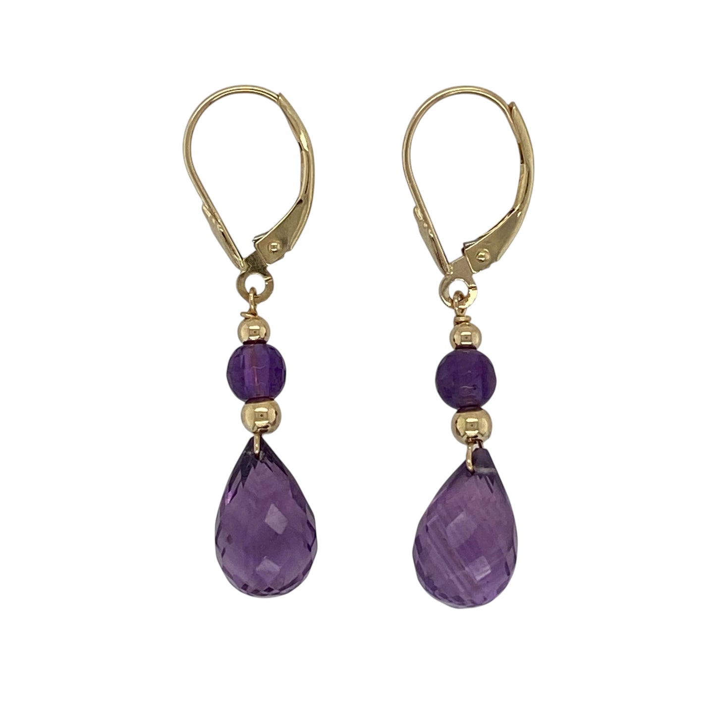 9ct Gold & Amethyst Set Drop Earrings