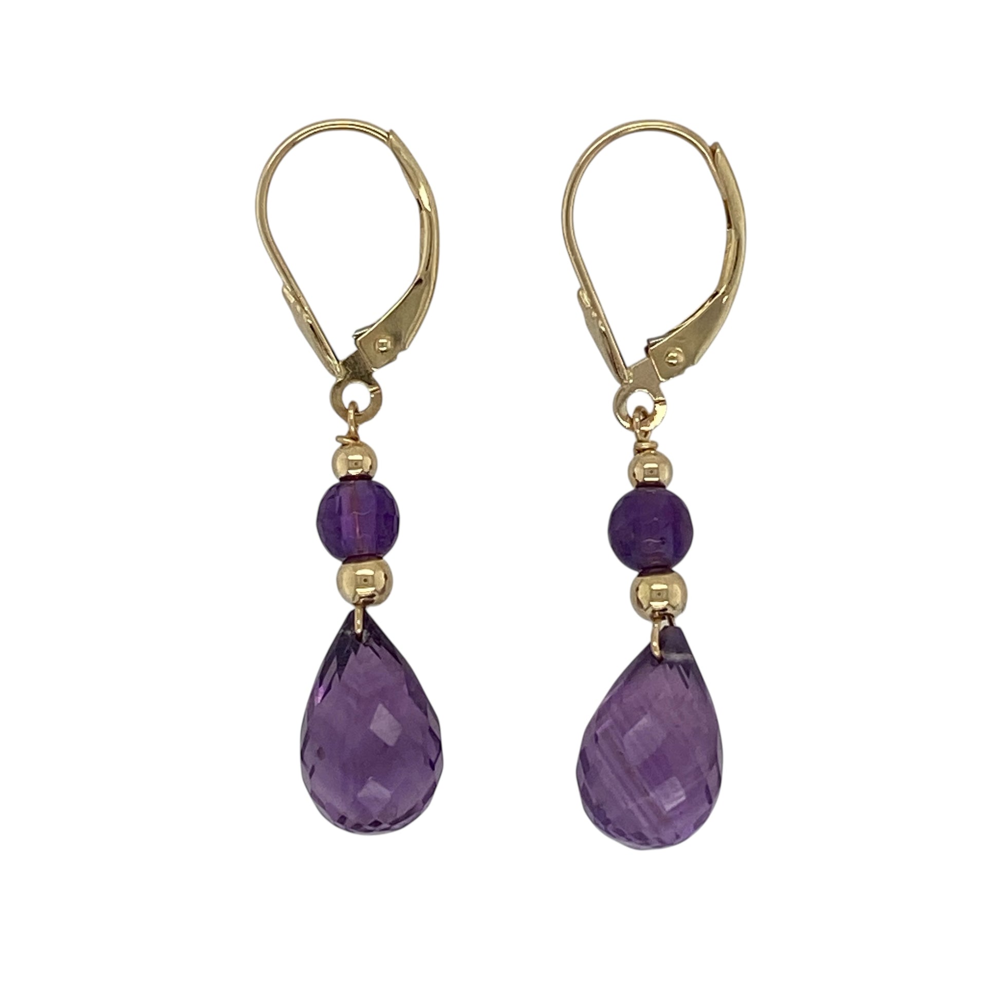 9ct Gold & Amethyst Set Drop Earrings