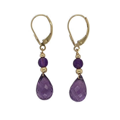 9ct Gold & Amethyst Set Drop Earrings