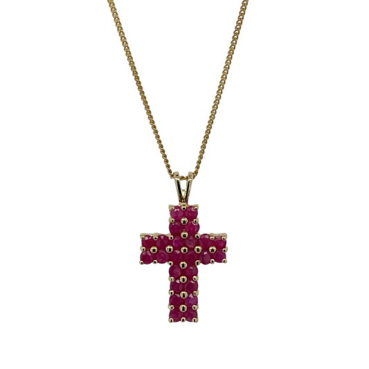 9ct Gold & Ruby Set Cross 18" Necklace