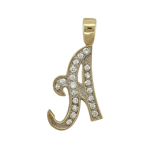 9ct Gold & Cubic Zirconia Set Initial 'A' Pendant