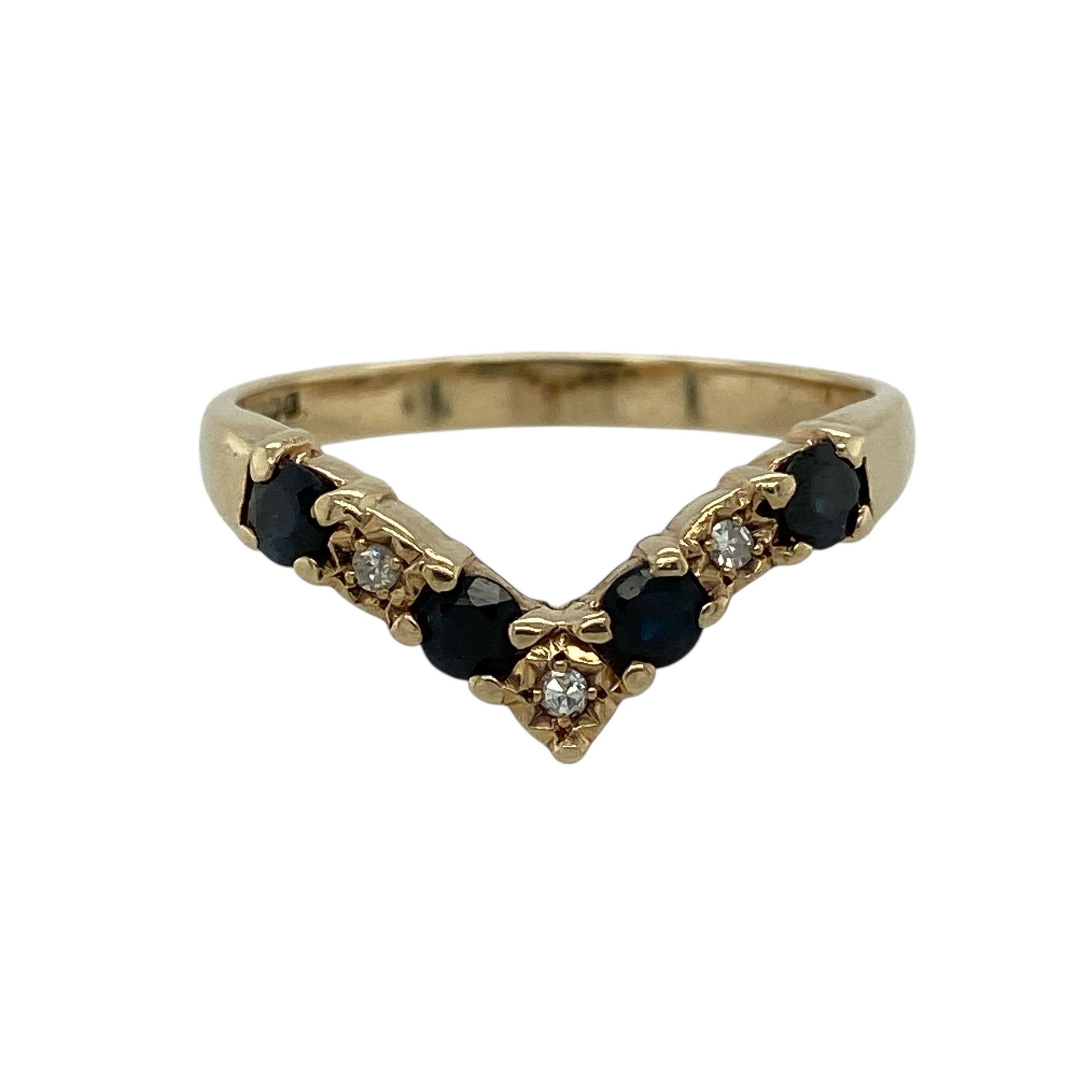 9ct Gold Diamond & Sapphire Set Wishbone Ring