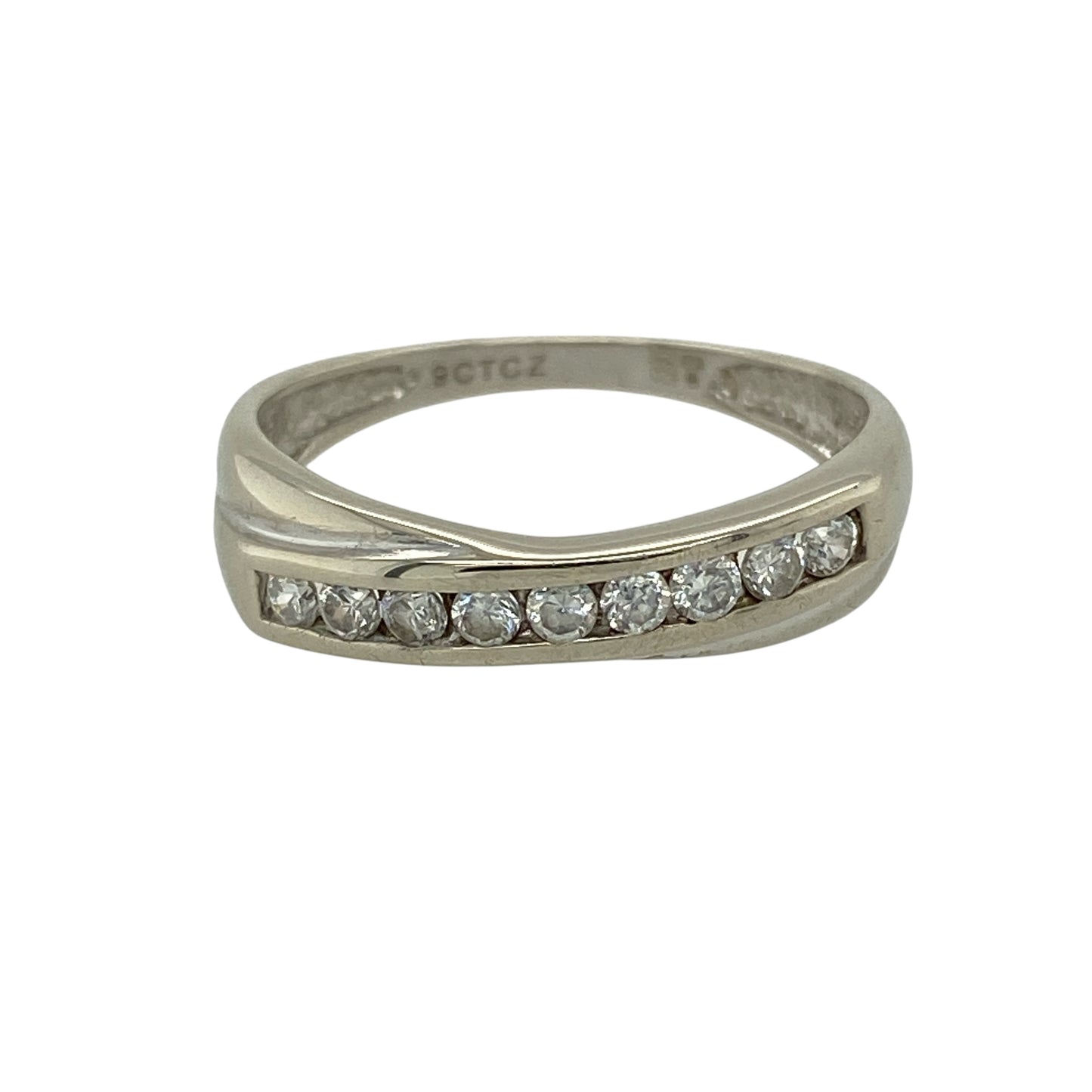 9ct White Gold & Cubic Zirconia Set Crossover Band Ring