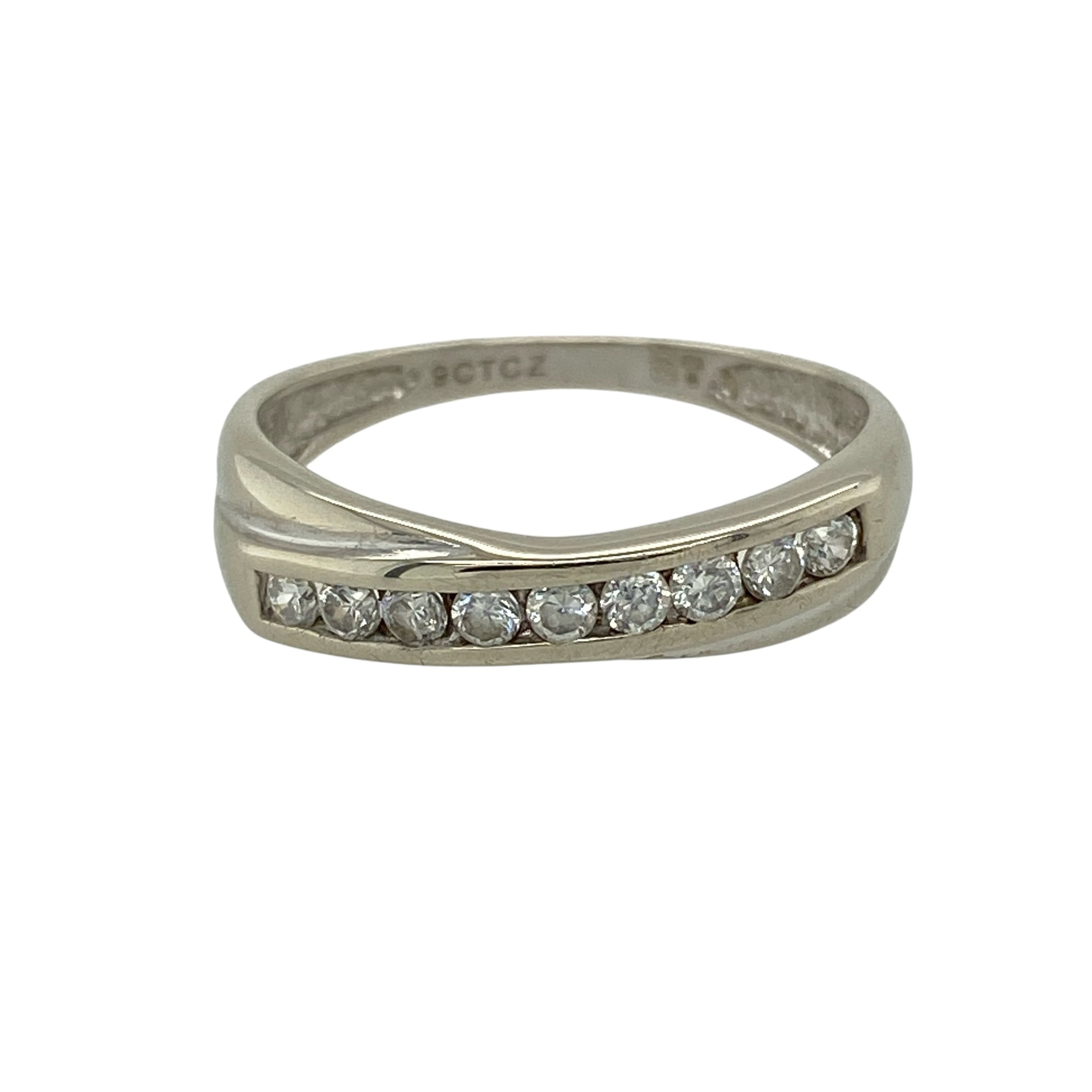 9ct White Gold & Cubic Zirconia Set Crossover Band Ring