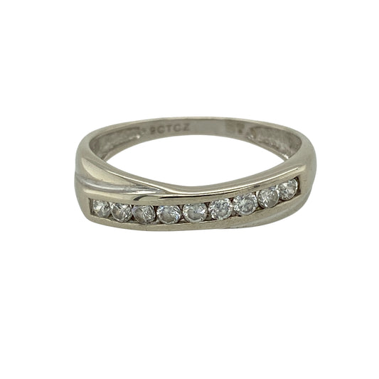 9ct White Gold & Cubic Zirconia Set Crossover Band Ring