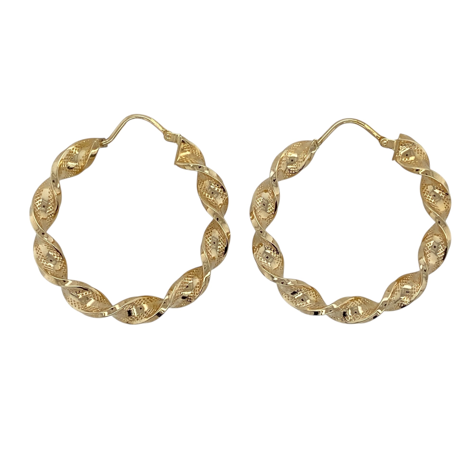 9ct Gold Ribbon Twisted Patterned Hoop Creole Earrings