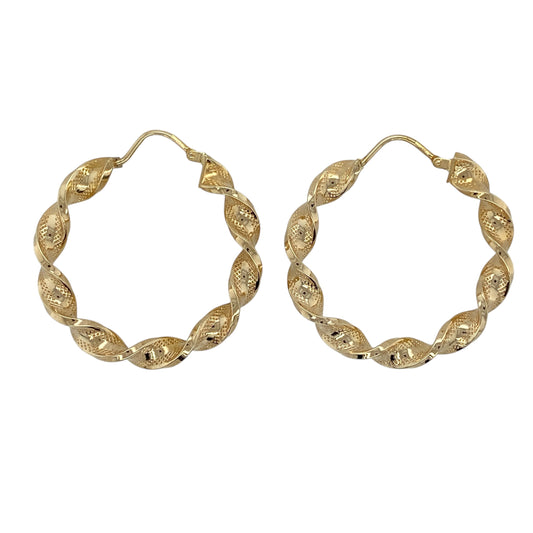 9ct Gold Ribbon Twisted Patterned Hoop Creole Earrings