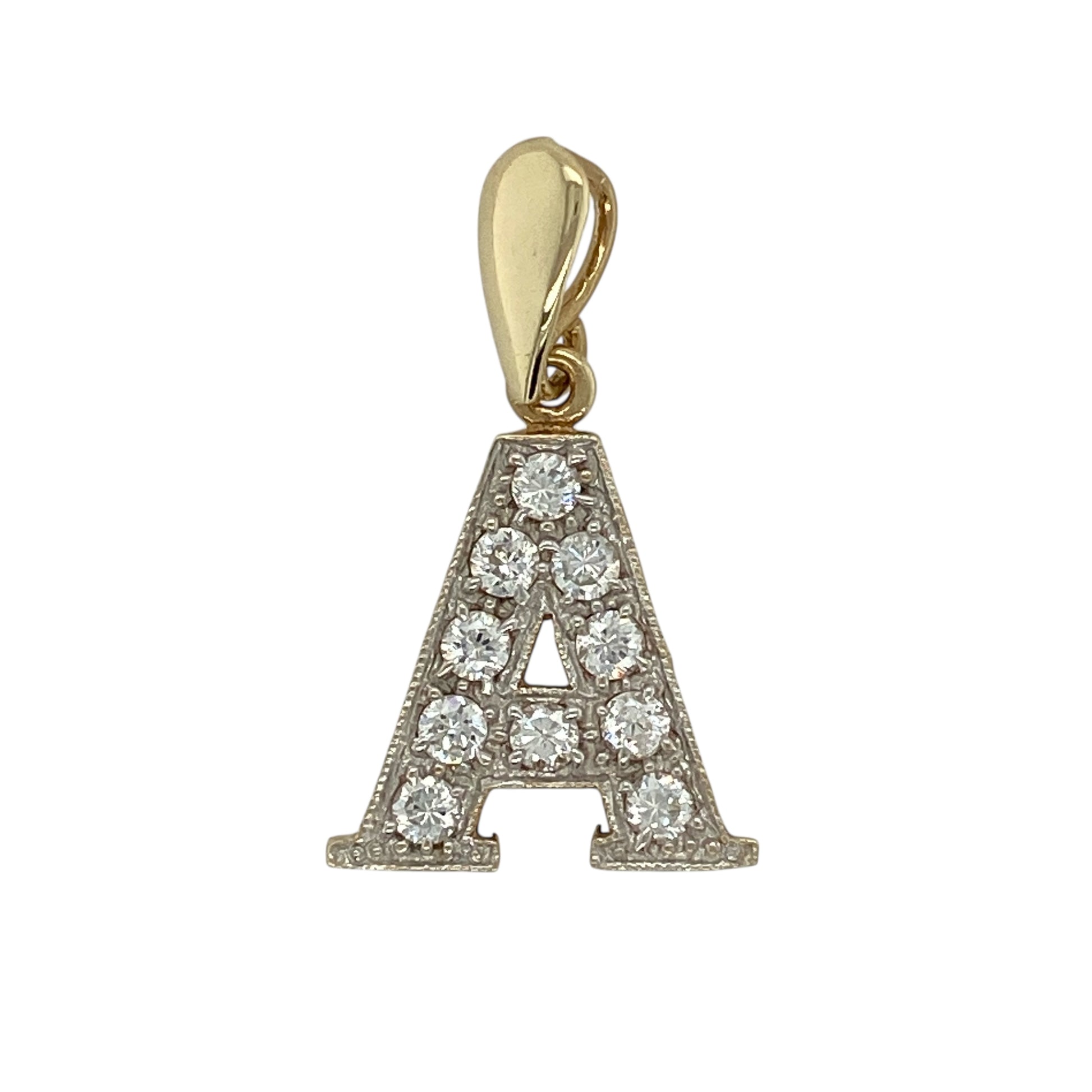 9ct Gold & Cubic Zirconia Set Initial 'A' Pendant