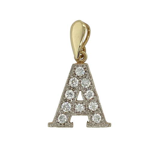 9ct Gold & Cubic Zirconia Set Initial 'A' Pendant