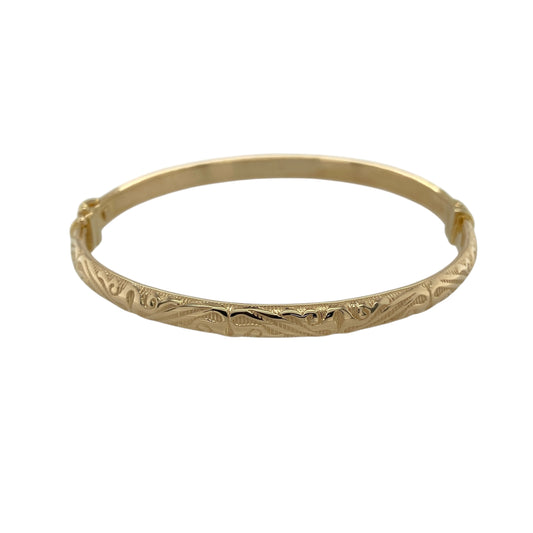 9ct Gold Patterned Hinged Bangle