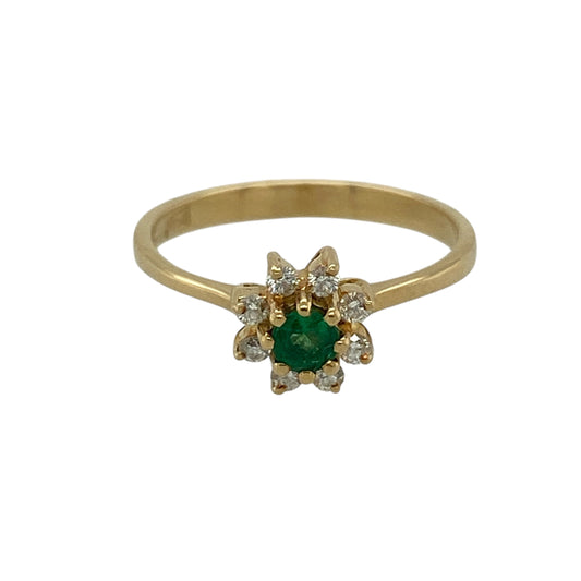 18ct Gold Diamond & Emerald Set Flower Cluster Ring