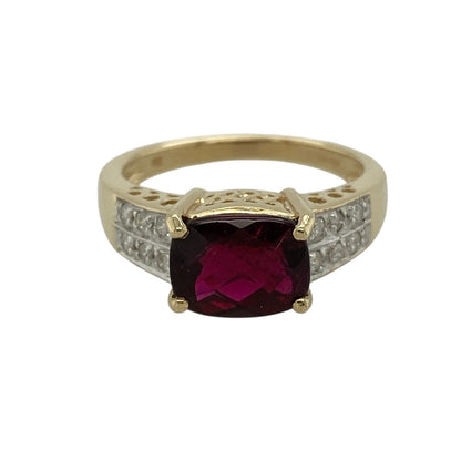 9ct Gold Diamond & Red Stone Set Ring
