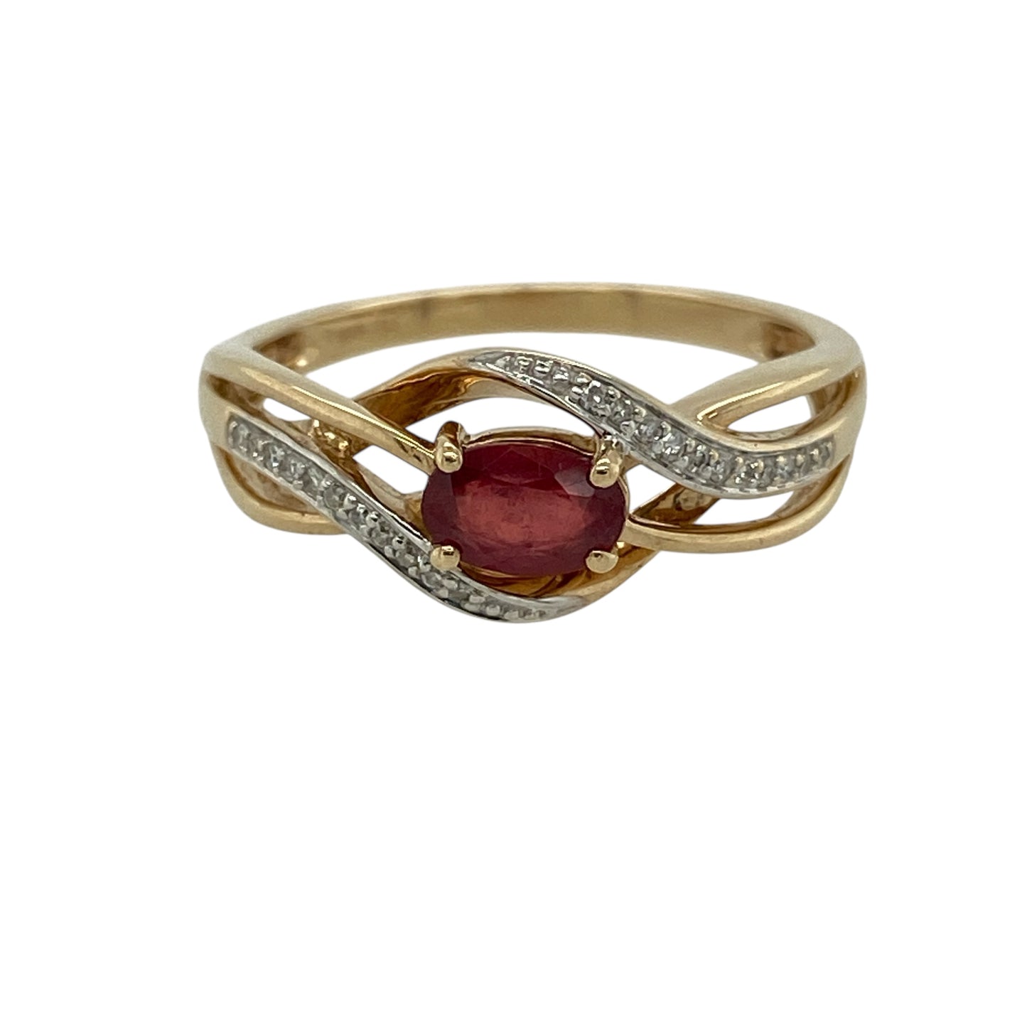 9ct Gold Diamond & Ruby Set Twist Ring
