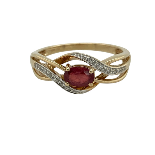 9ct Gold Diamond & Ruby Set Twist Ring