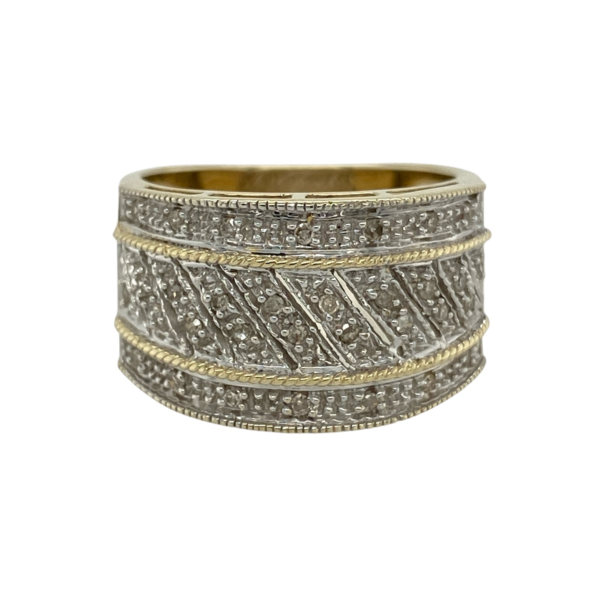 9ct Gold & Diamond Set Wide Band Ring
