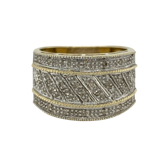 9ct Gold & Diamond Set Wide Band Ring