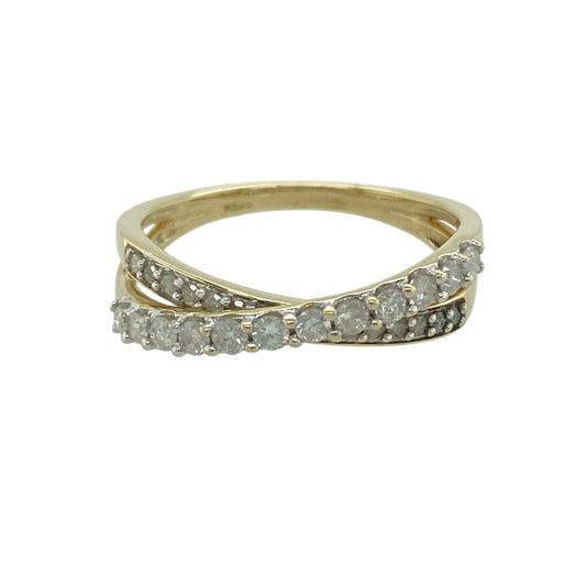 9ct Gold & Diamond Set Crossover Band Ring