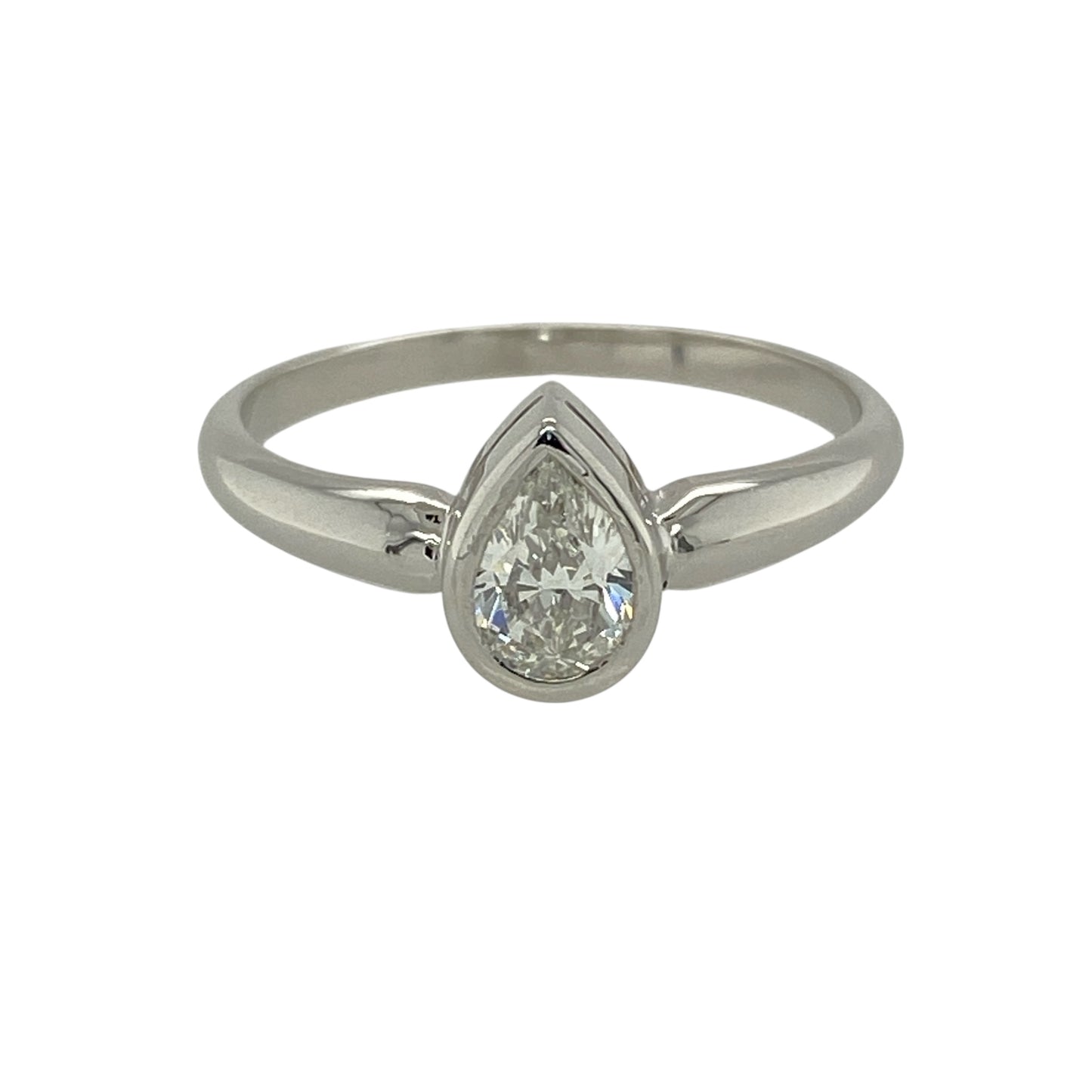 18ct White Gold & Diamond Pearl Cut Solitaire Ring