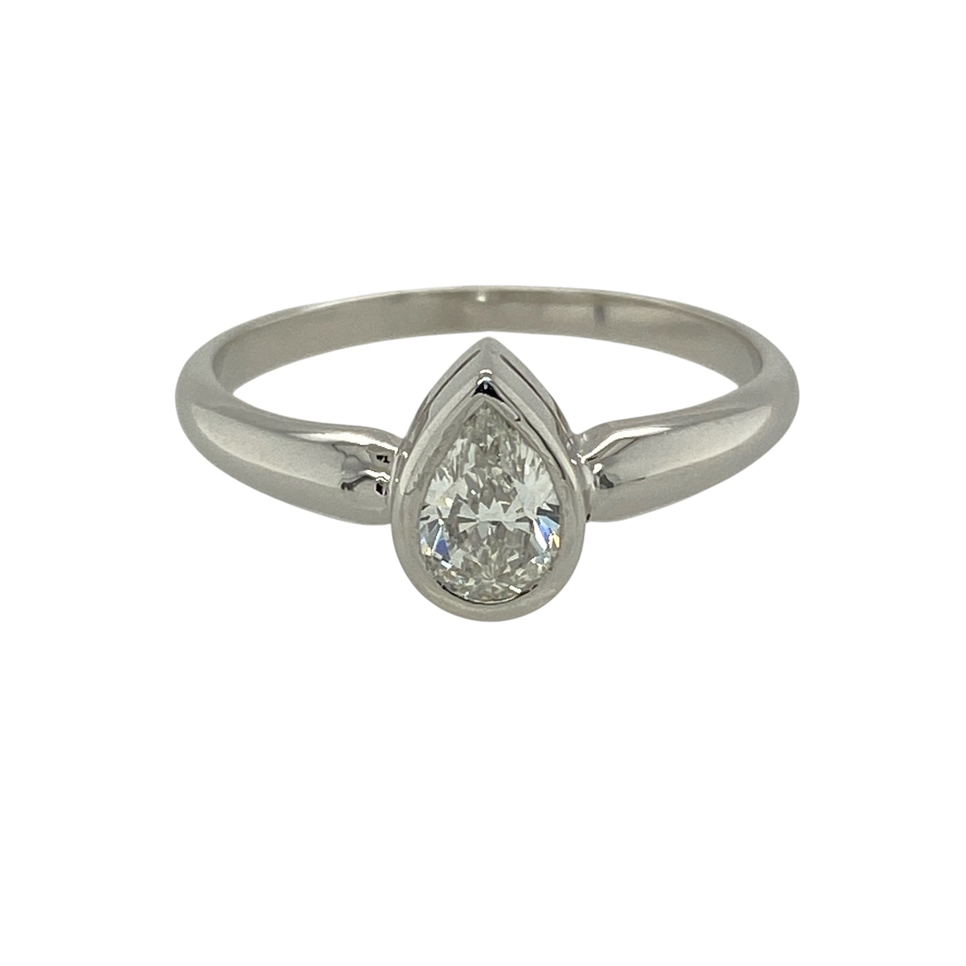 18ct White Gold & Diamond Pearl Cut Solitaire Ring