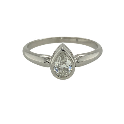 18ct White Gold & Diamond Pearl Cut Solitaire Ring