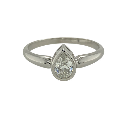 18ct White Gold & Diamond Pearl Cut Solitaire Ring